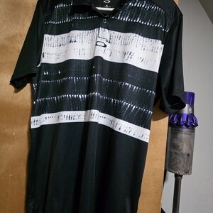 Oakley Men's Polo with Black and White Stripes